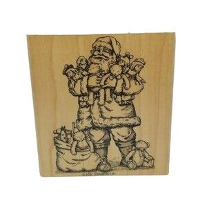 Stampin' Up  Santa Claus Carrying Toys Vintage Wood Rubber Stamp Christmas Craft